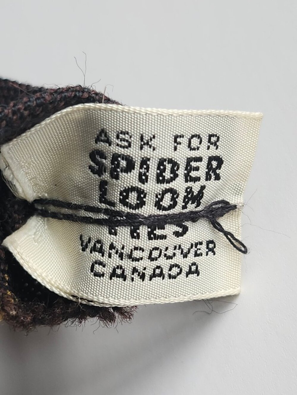Antique Spider Loom Brown Skinny 1" Wool Neck Tie - Made in Vancouver BC Canada